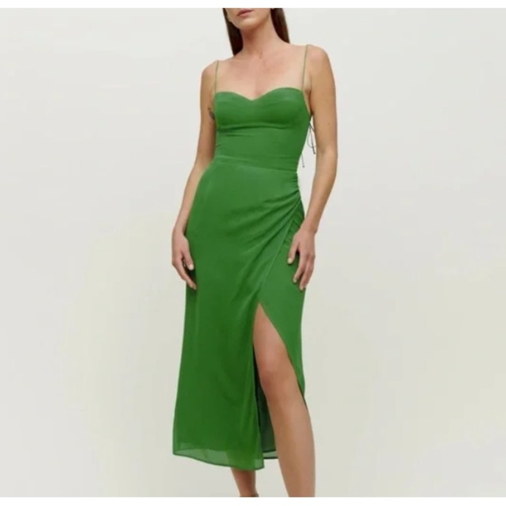REFORMATION Kourtney‎ Midi Dress In Kelly Green Women Size 6 Summer Formal Party